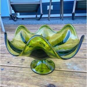 VTG Viking Glass Emerald Olive Green Epic Compote Bowl Candy Trinket Dish Vase